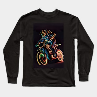 Dirt bike rider - orange and blue neon Long Sleeve T-Shirt